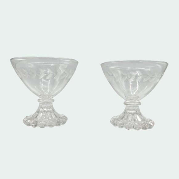 SET OF 2 VINTAGE ANCHOR HOCKING LAUREL ETCHED BOOPIE GLASS SHERBET DISHES - Picture 3 of 7